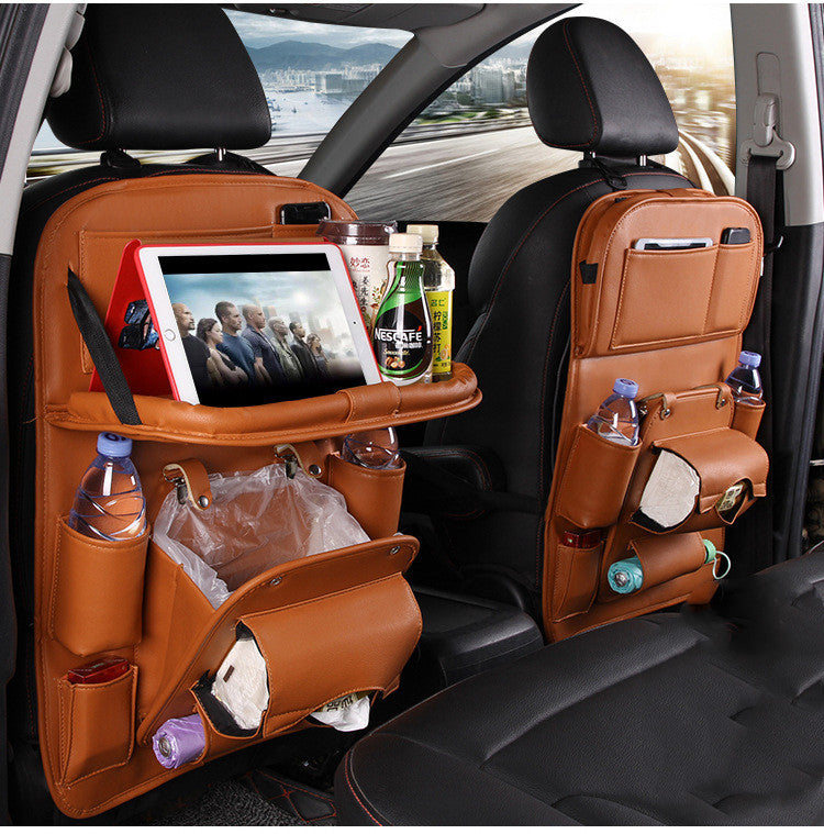 Luxury PU Leather Car Organizer – Seat Back Storage & Tray