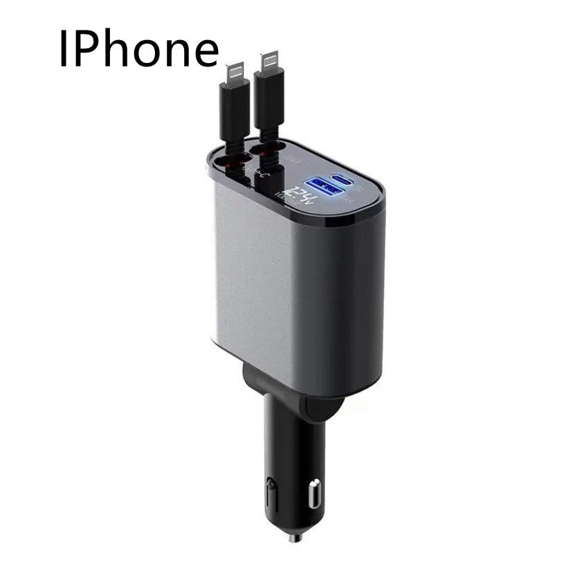 100W Metal Car Charger – USB & Type-C Fast Charging