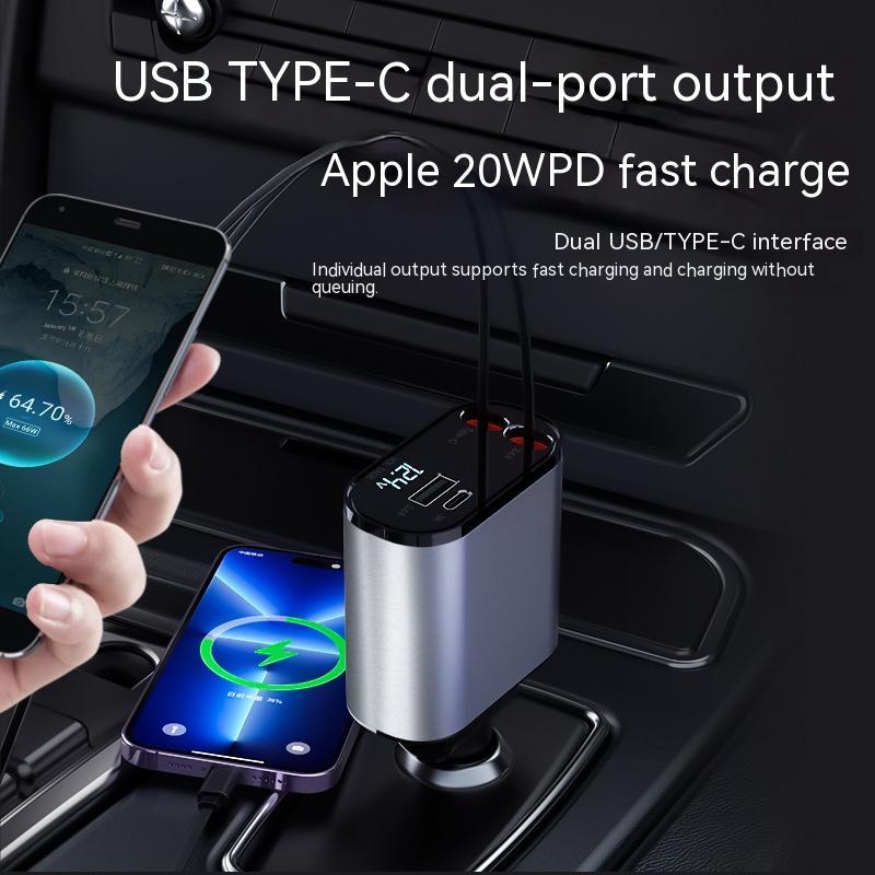 100W Metal Car Charger – USB & Type-C Fast Charging