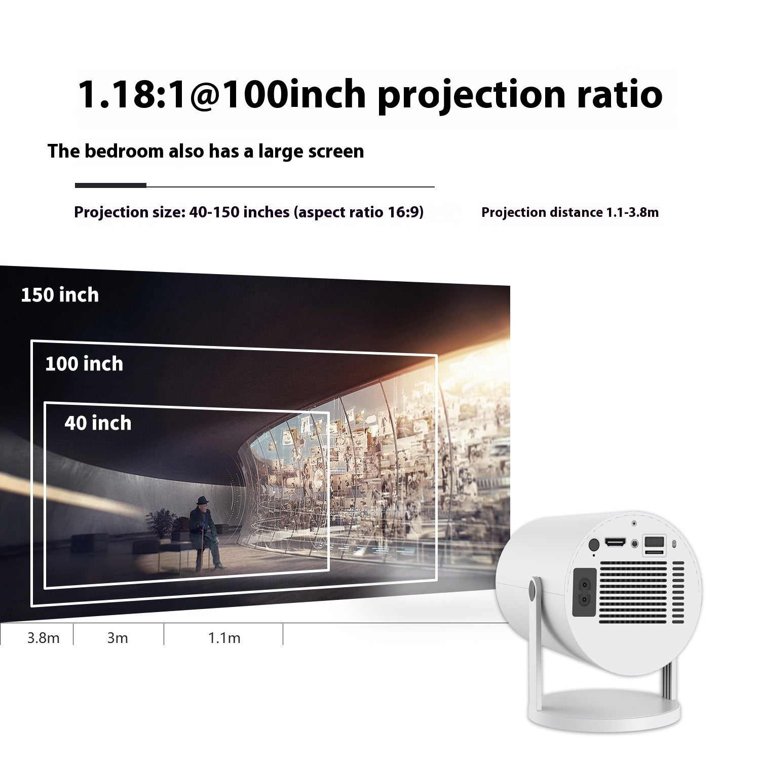 Portable Mini Projector – 180° Automatic Focus for Home Video